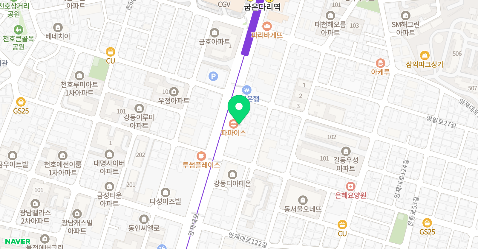 SK주니어나이츠 농구교실 강동점 위치