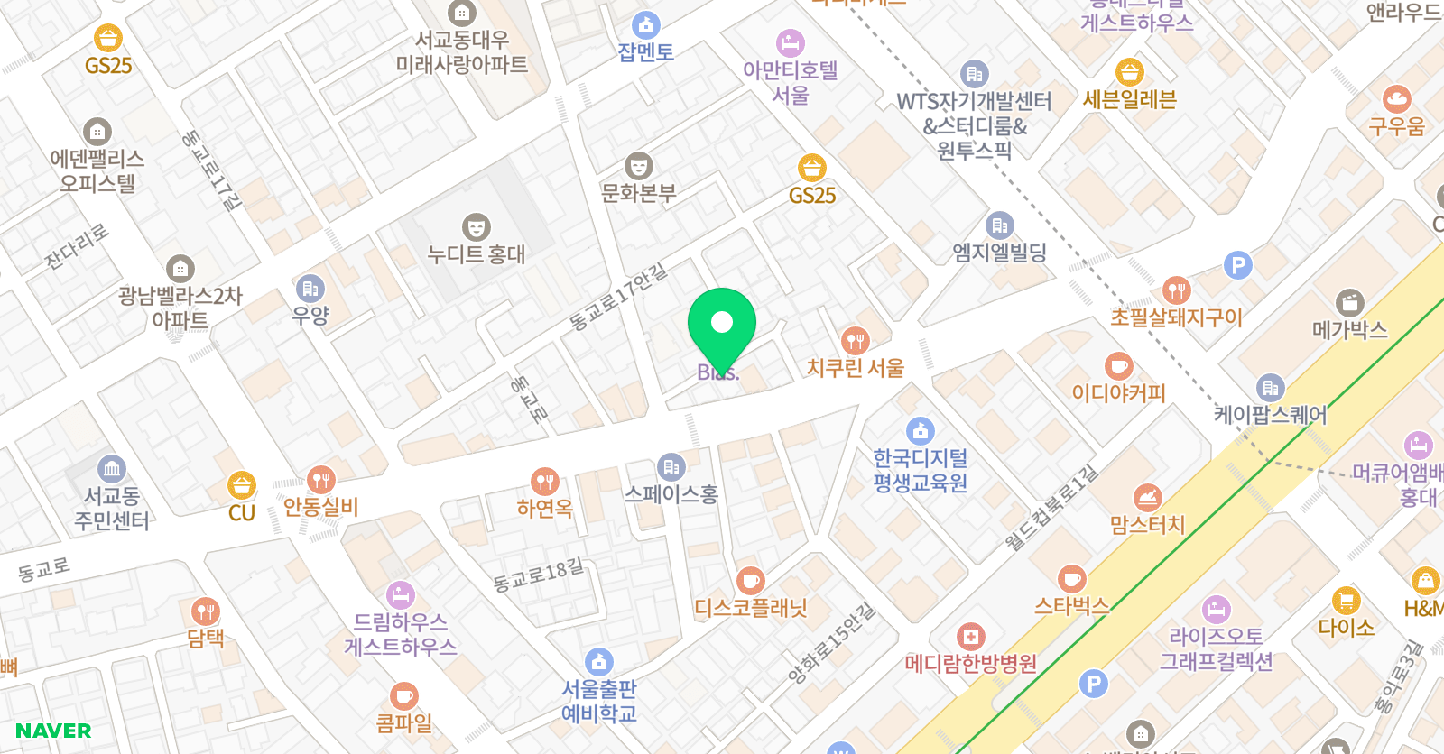 두드림 실용음악학원 홍대점 위치