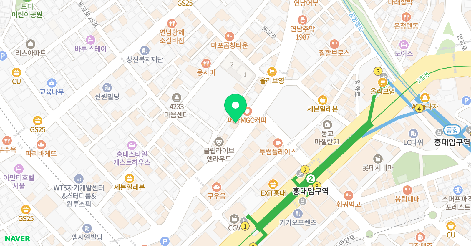 아베크뮤직아카데미 홍대캠퍼스 위치