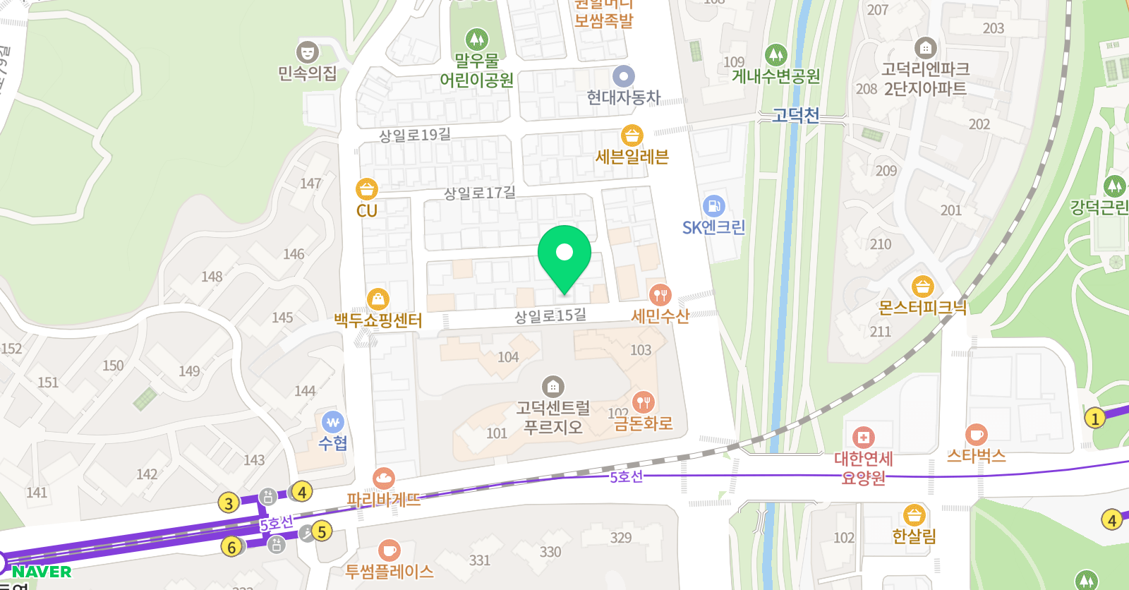 리듬앤유 체육학원 강동고덕점 위치