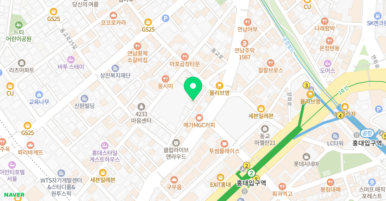 큐브 미술학원 홍대본원 위치