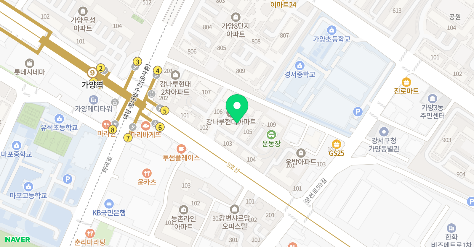 현대 태권도 위치