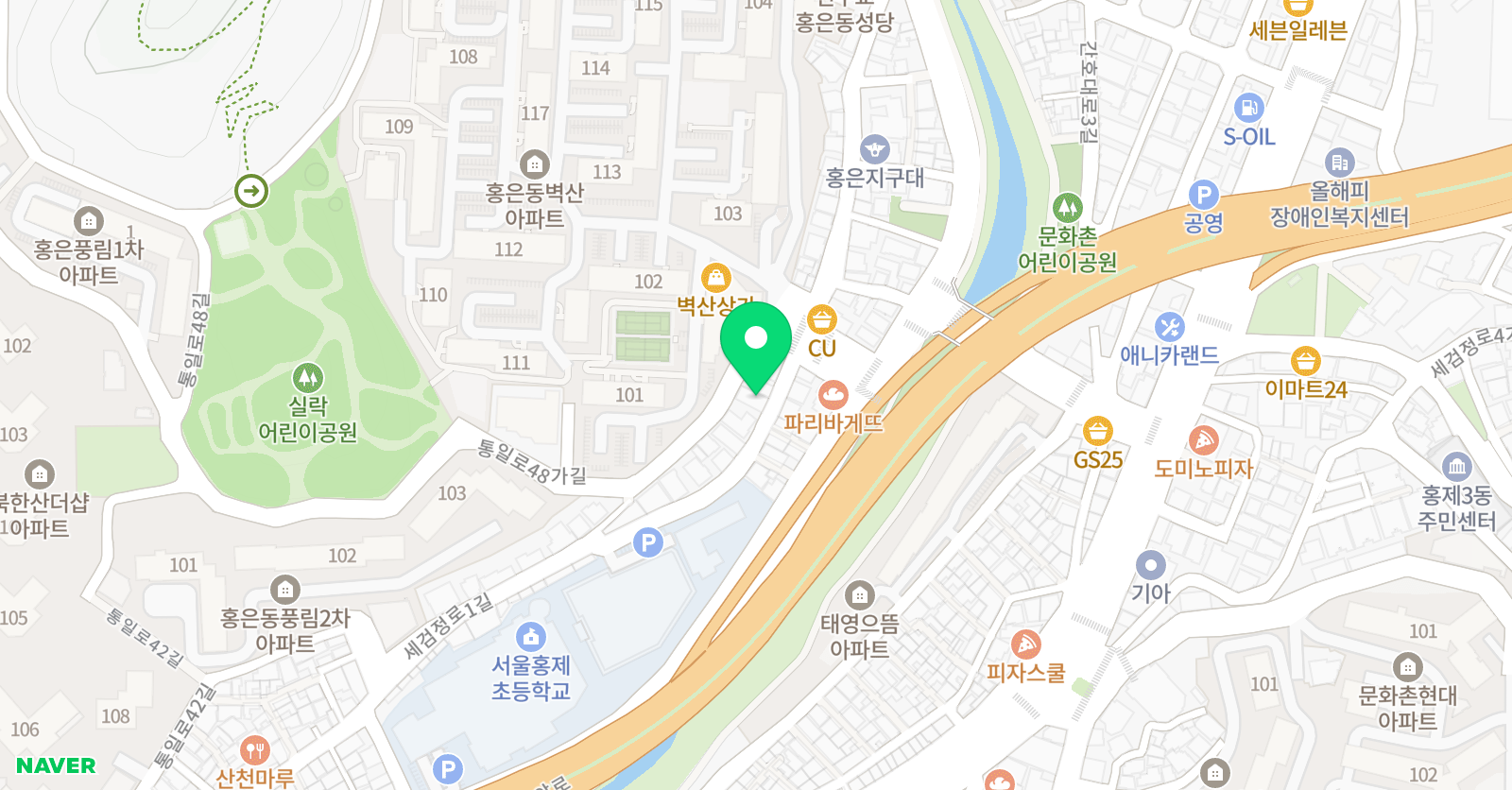 뮤엠 영어학원 홍제초 캠퍼스 위치