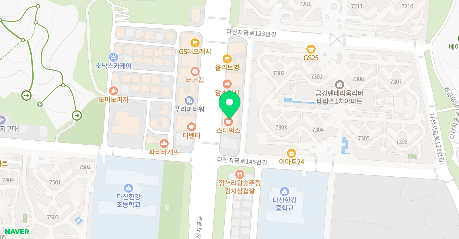 다산지금점와 와학습코칭학원 위치