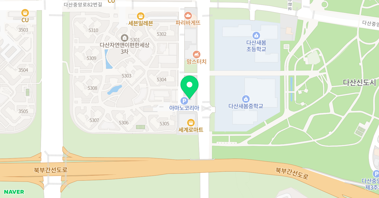 바른 수학교육 한 다산새봄 학원 위치