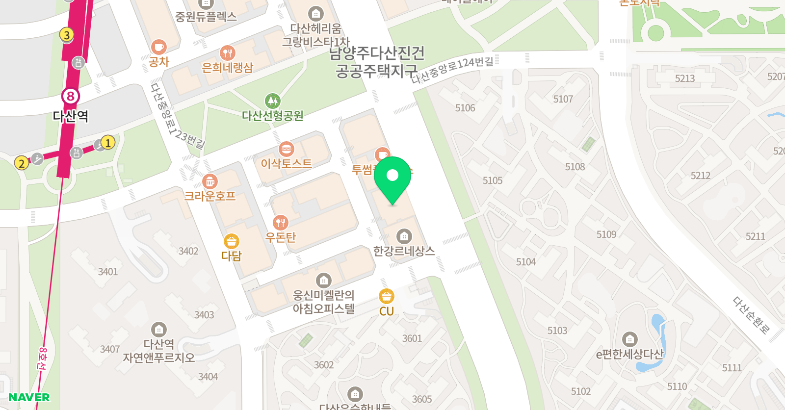 바른 수학교육 한 다산 학원 위치