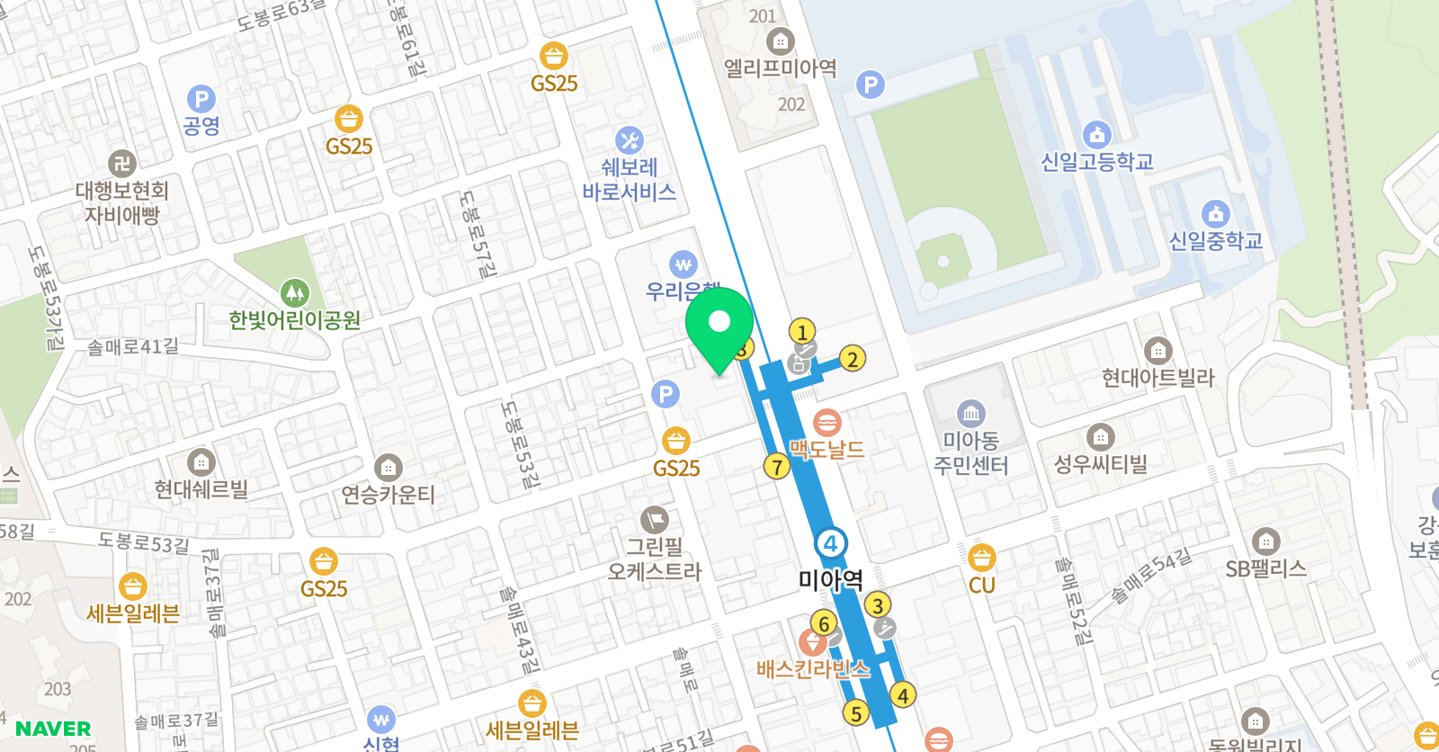 뮤직스토리 음악학원 미아점 위치