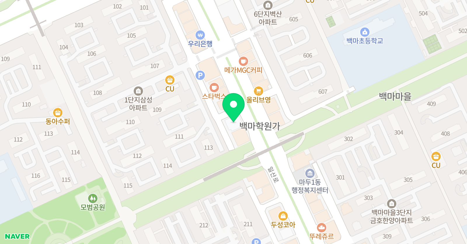 딱풀리는수학백마 1 2단지 수학교습소 위치