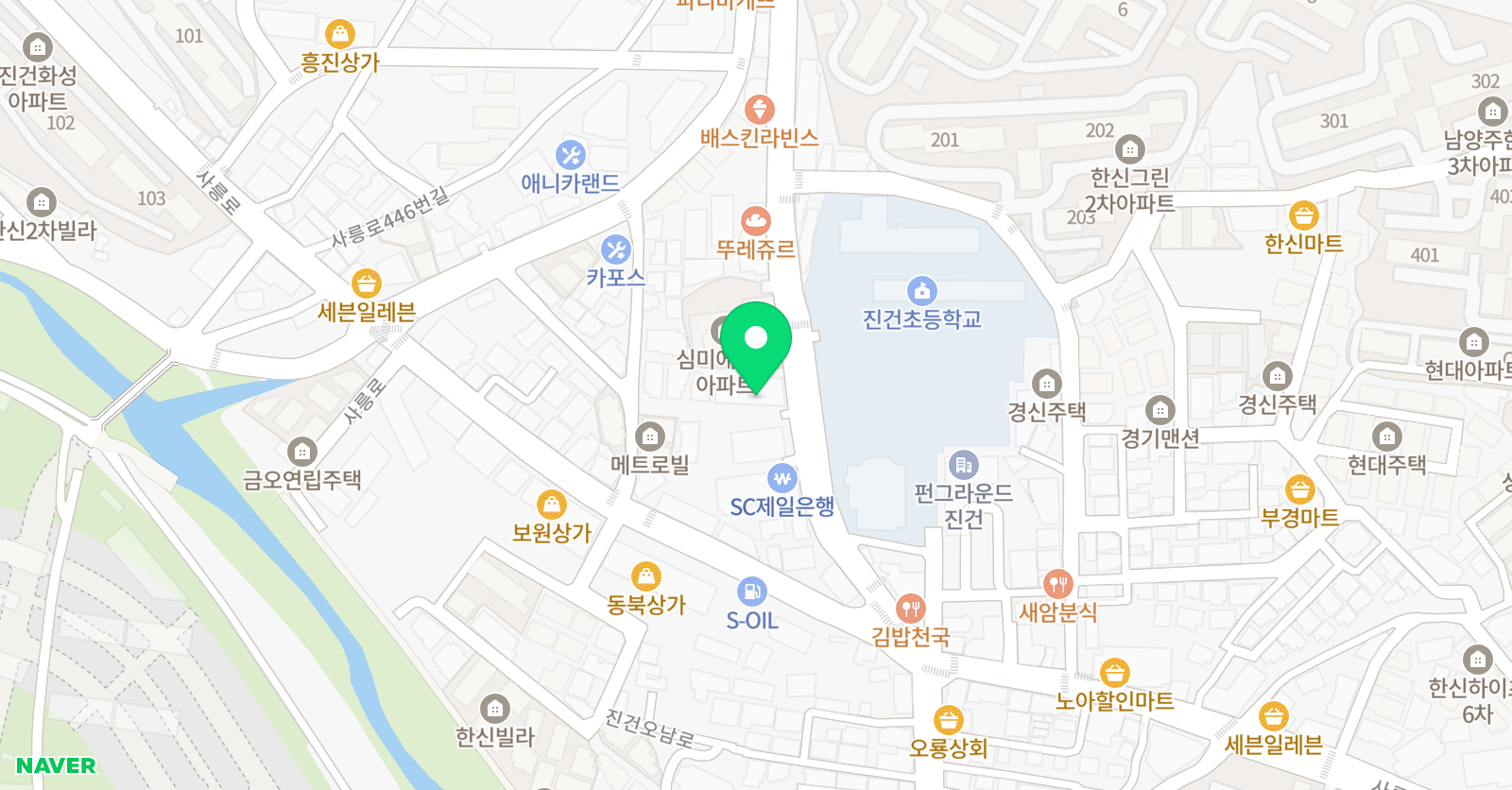 지앤비 영어전문학원 사능캠퍼스 위치
