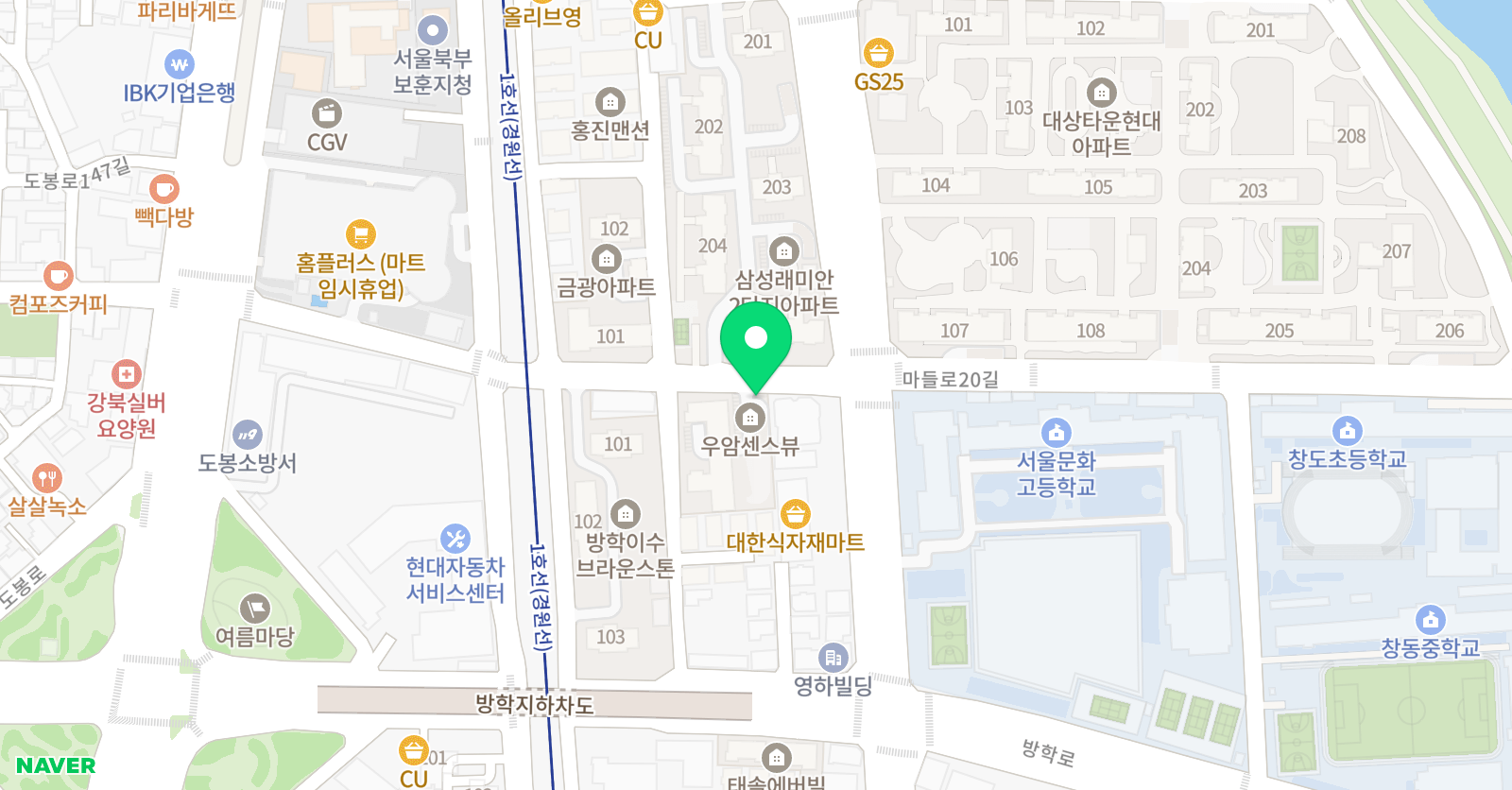 아소비 서울방학우암센스뷰점 위치