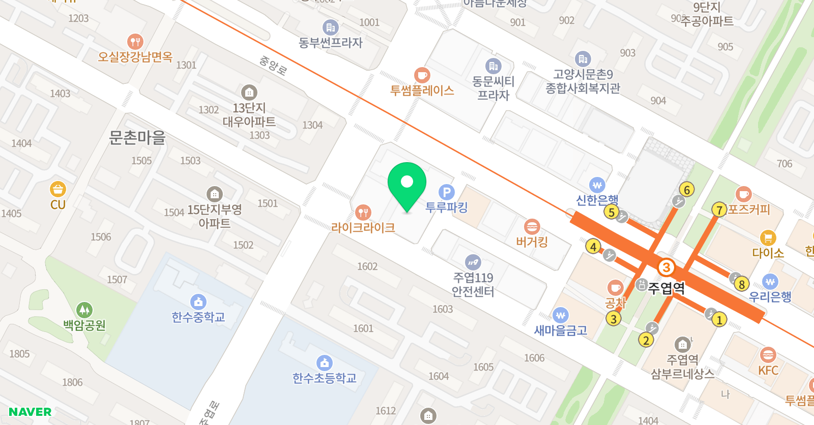 오르다샘앤클래스 주엽학원 위치