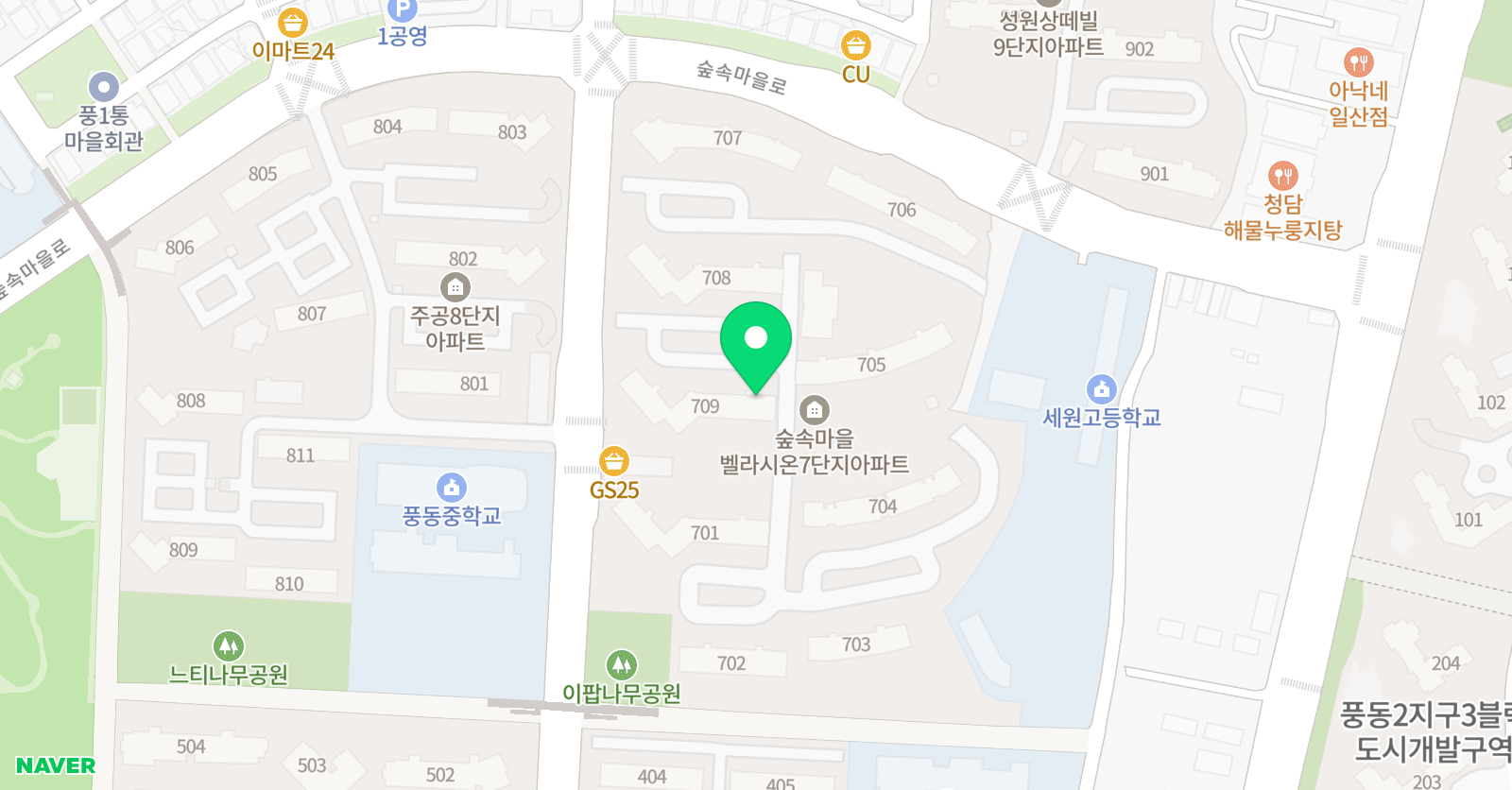 캘리포니아 잉글리쉬 영어학원 숲속마을 위치