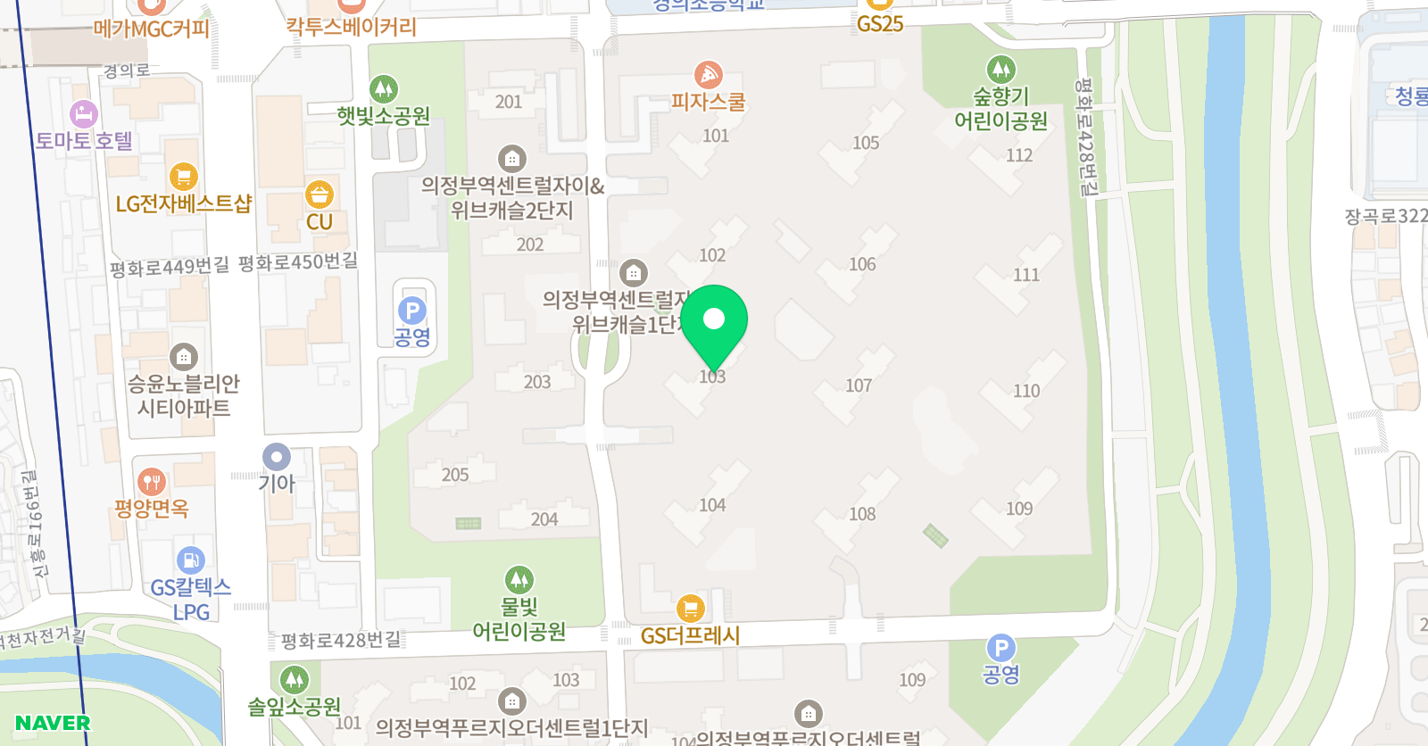 아트앤하트 의정부센트럴자이앤위브캐슬교육원 위치