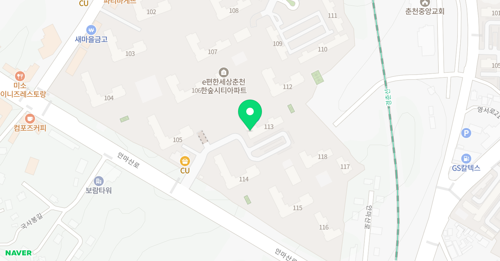 키즈엔리딩 춘천한숲시티 위치