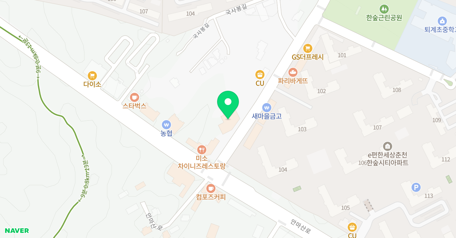 엠베스트SE 책통클럽 춘천한숲센터 위치