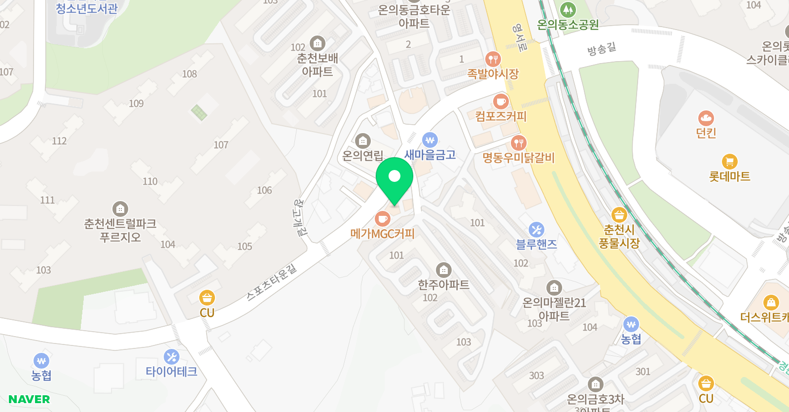 아소비 춘천온의학원 위치