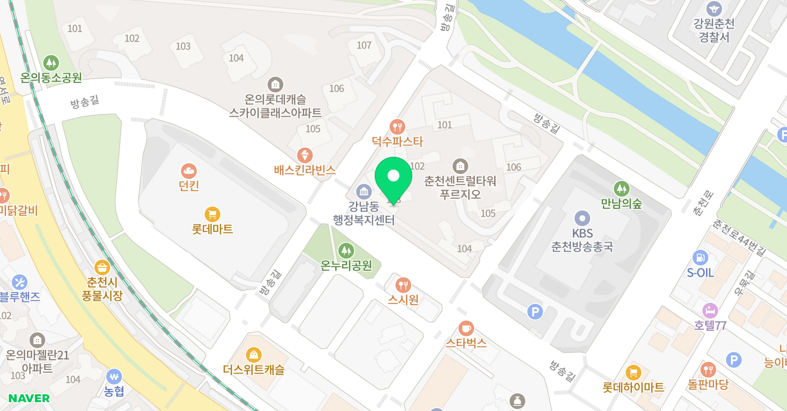 아소비 춘천온의타워 푸르지오점 위치