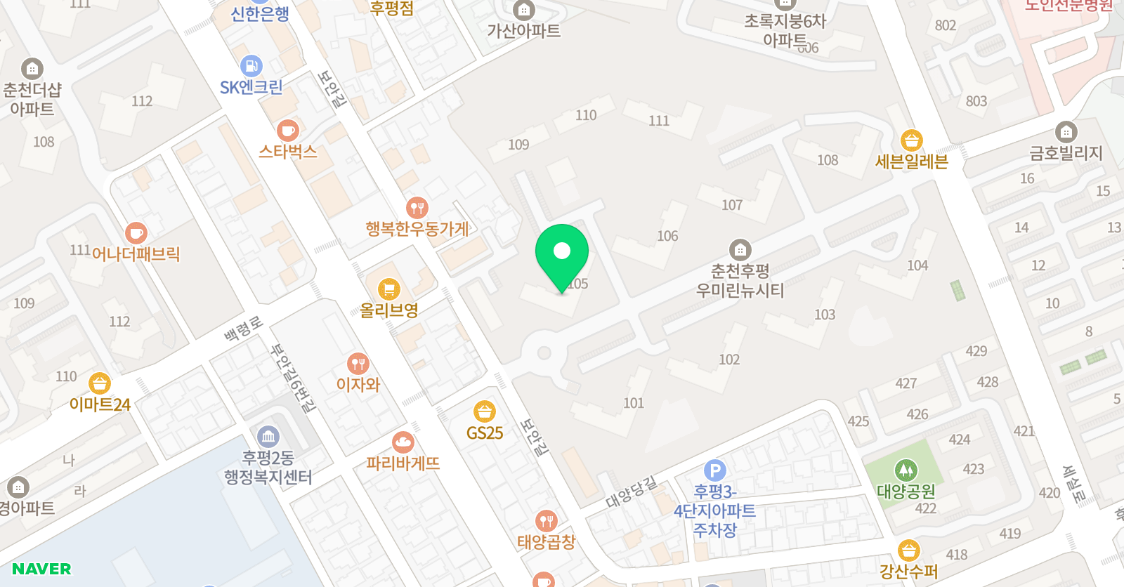 아소비 춘천후평우미린점 위치