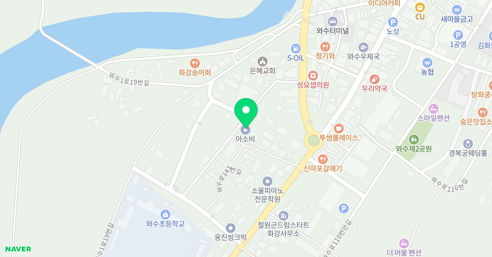 아소비 철원와수리학원점 위치