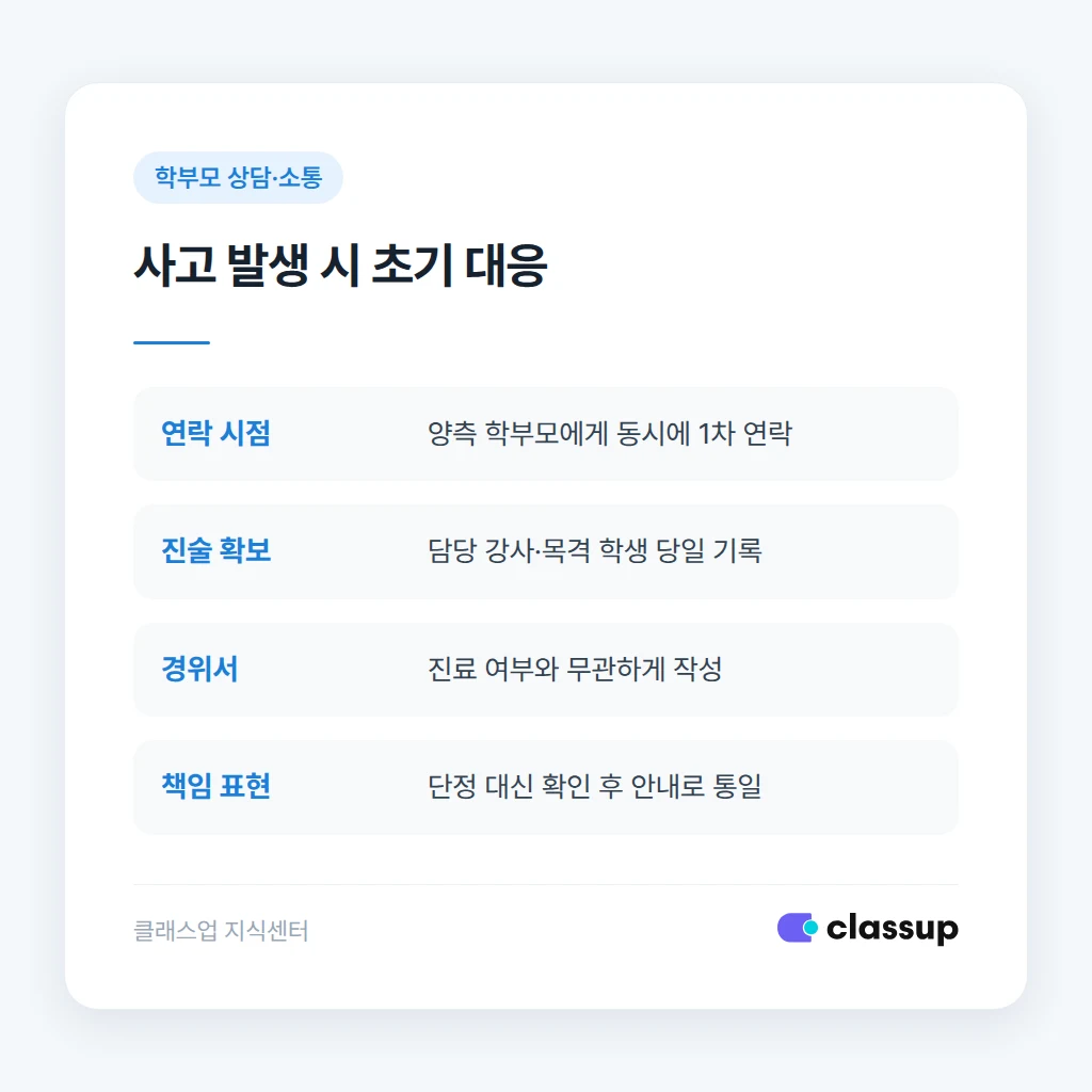 안전사고·다툼 발생 시 초기 대응 순서