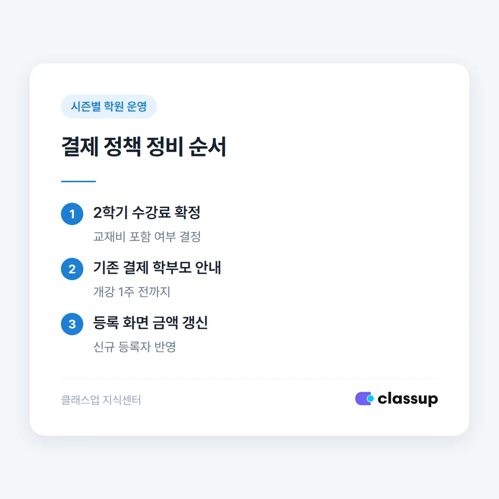 2학기 결제 정책 정비 절차